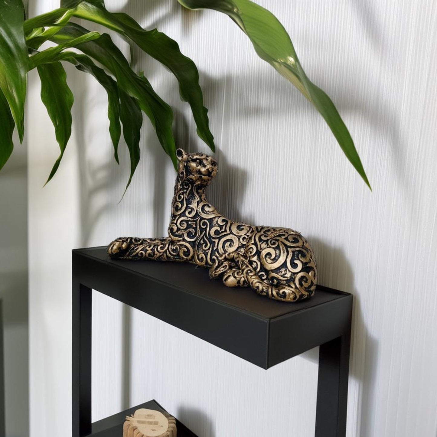 Antique Golden Panther Lying Royalty Sculpture | EnamorarDecor
