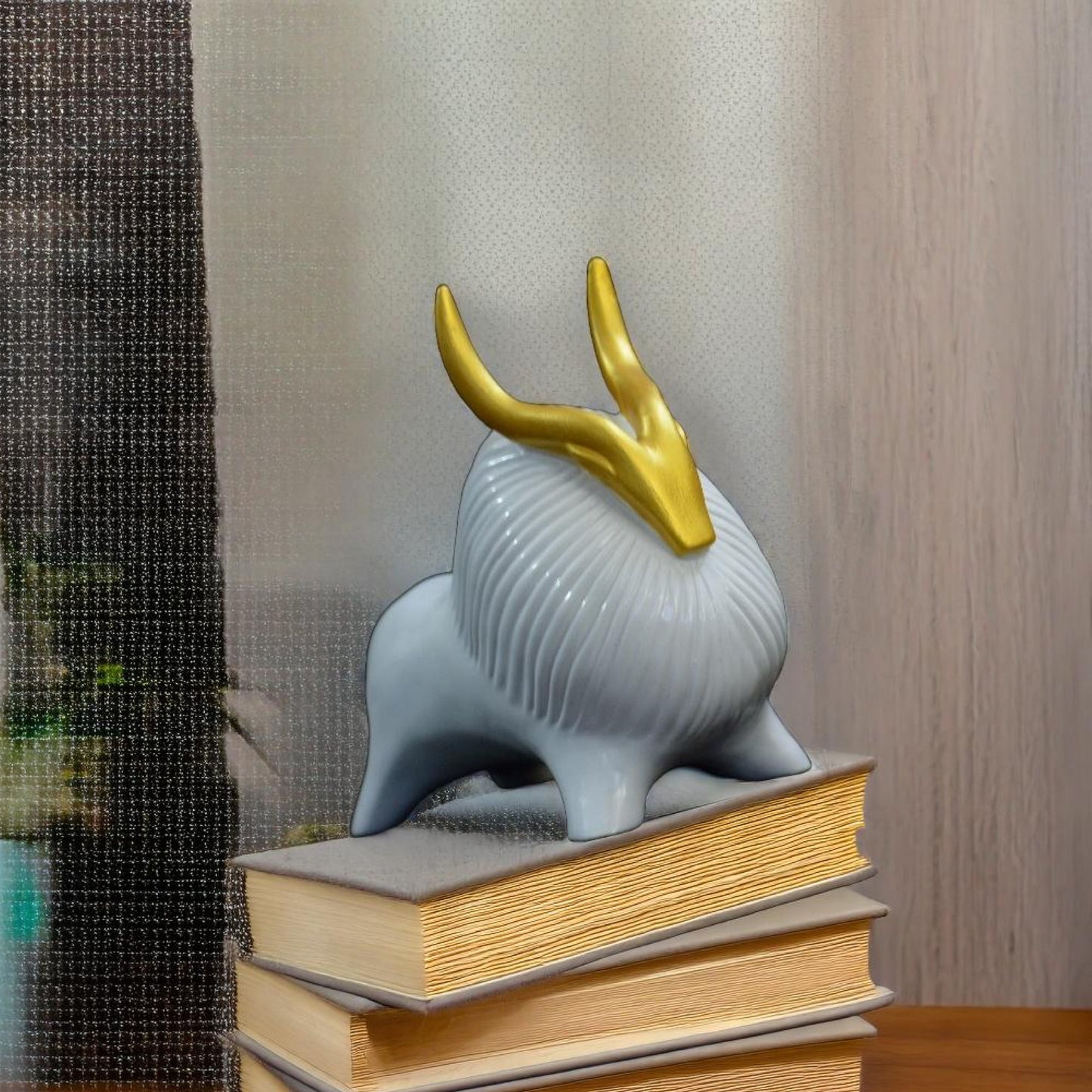 Golden Horned Himalayan Yak Sculpture (White) | EnamorarDecor