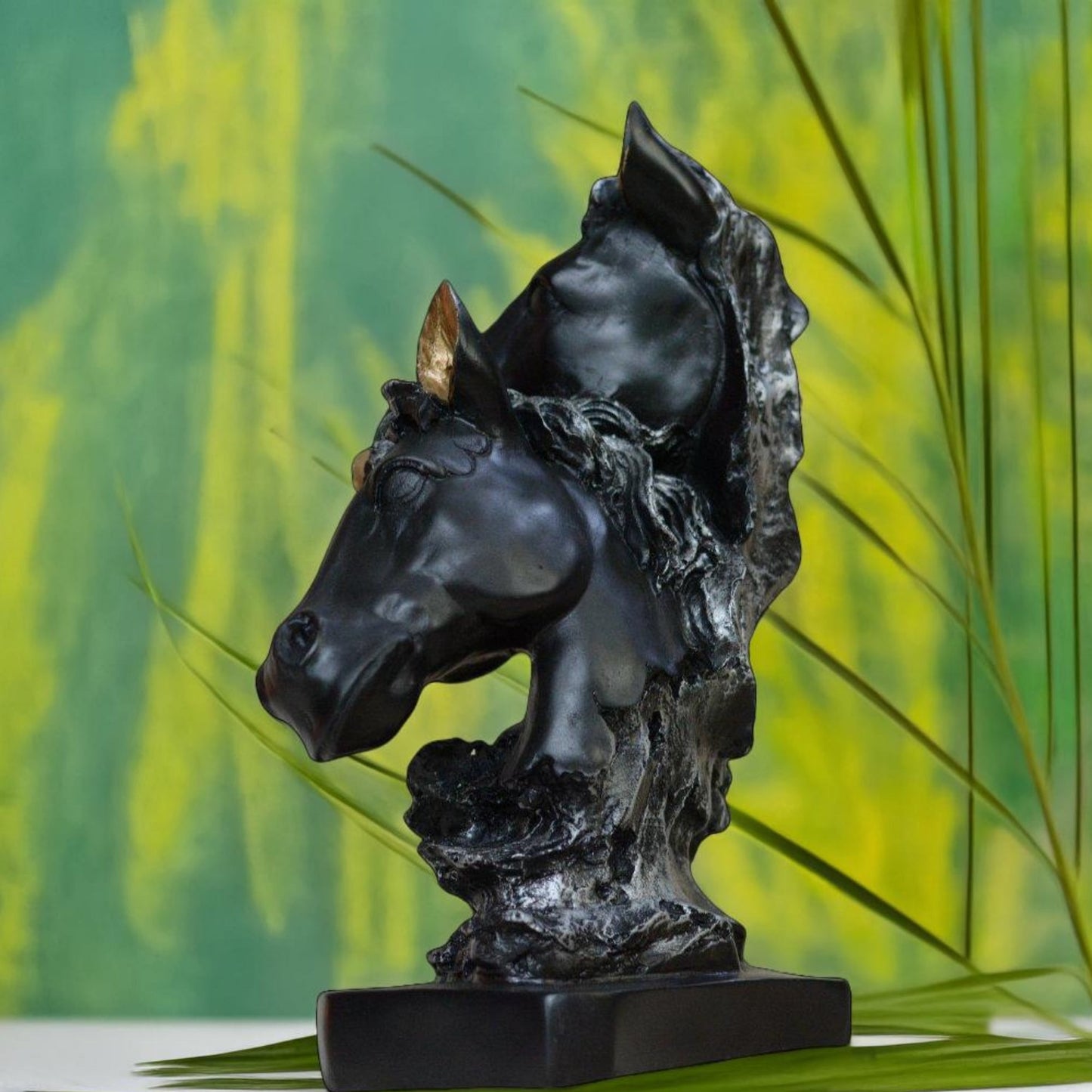 Two Horse Faces Antique Sculpture (Black) | EnamorarDecor