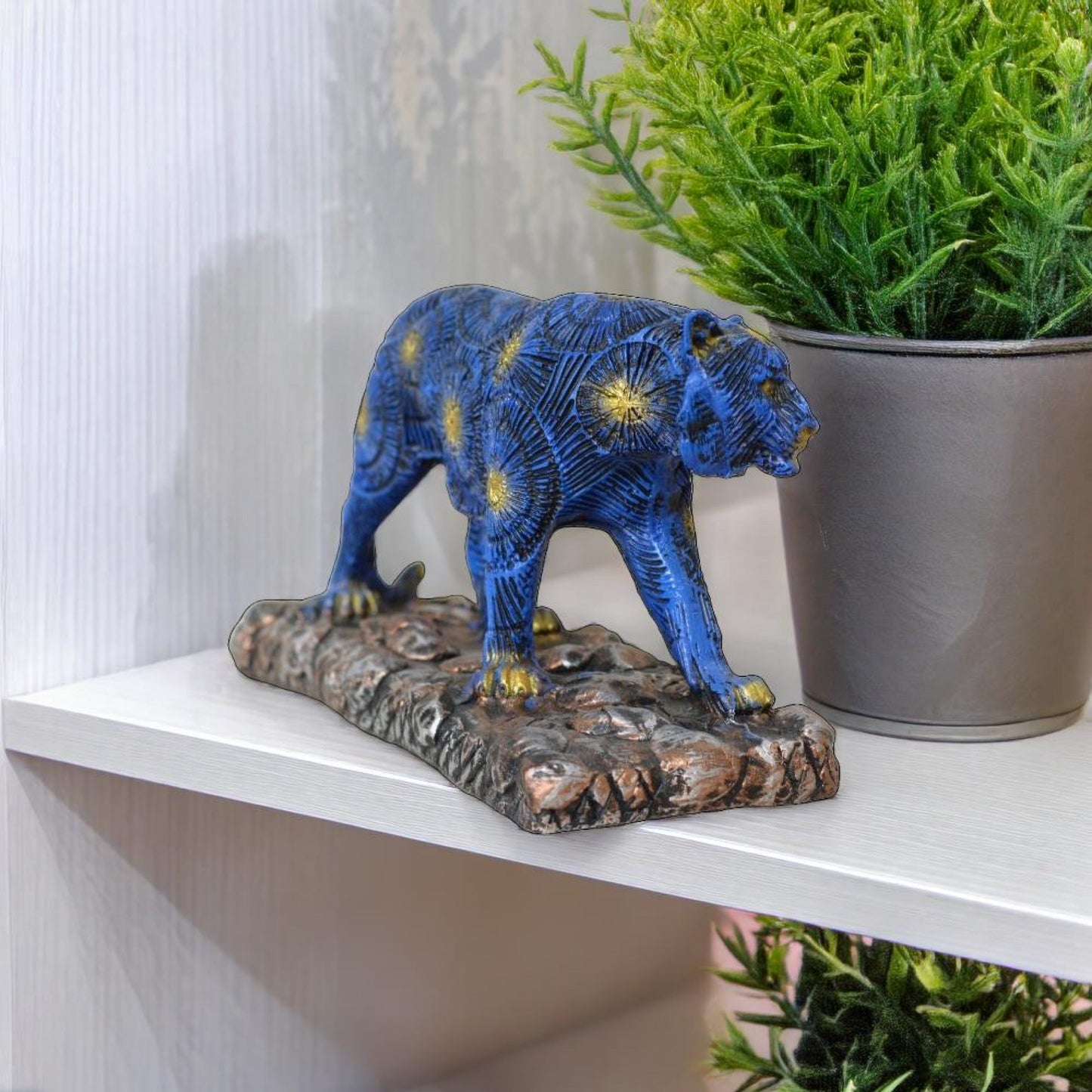 Antique Blue Panther Sculpture (Blue) | EnamorarDecor