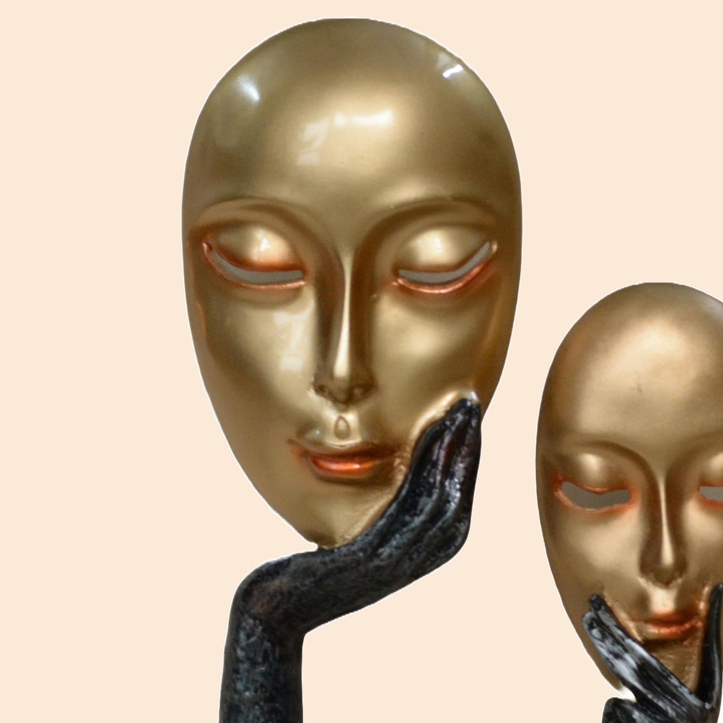 2 Lady Face Mask In Hand Sculpture (Antique) | EnamorarDecor