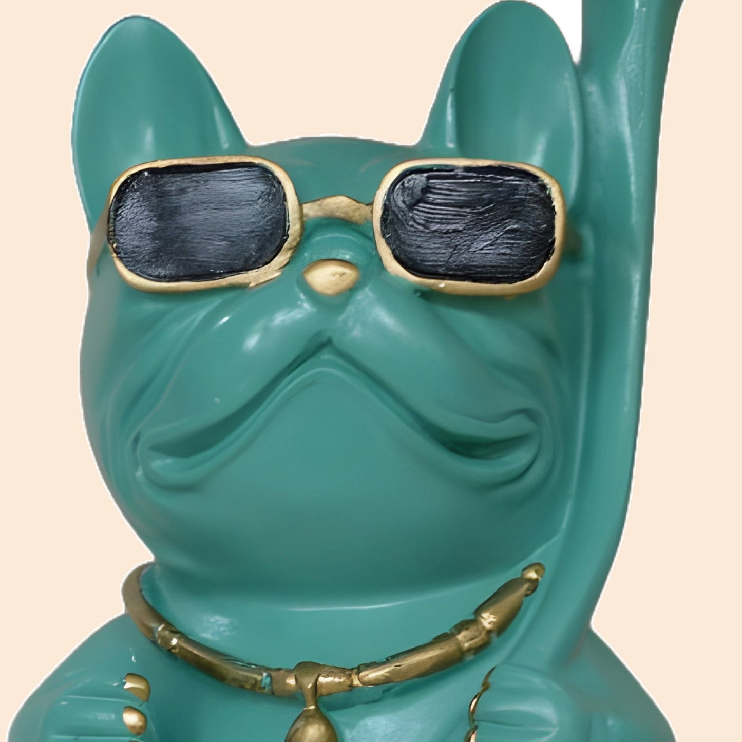 Cool Dog Sculpture with Metal Serving Tray (Green) | EnamorarDecor
