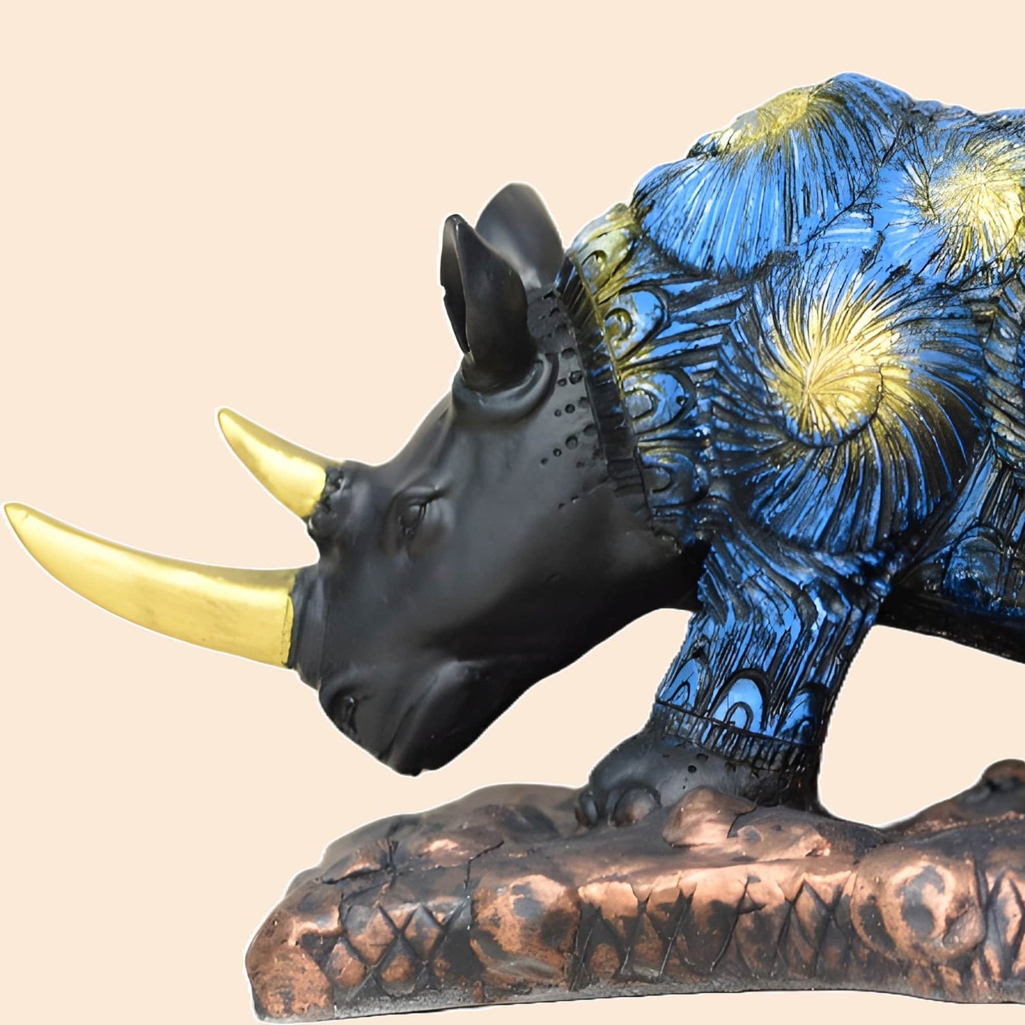 Antique Royal Rhino Sculpture (Blue) | EnamorarDecor