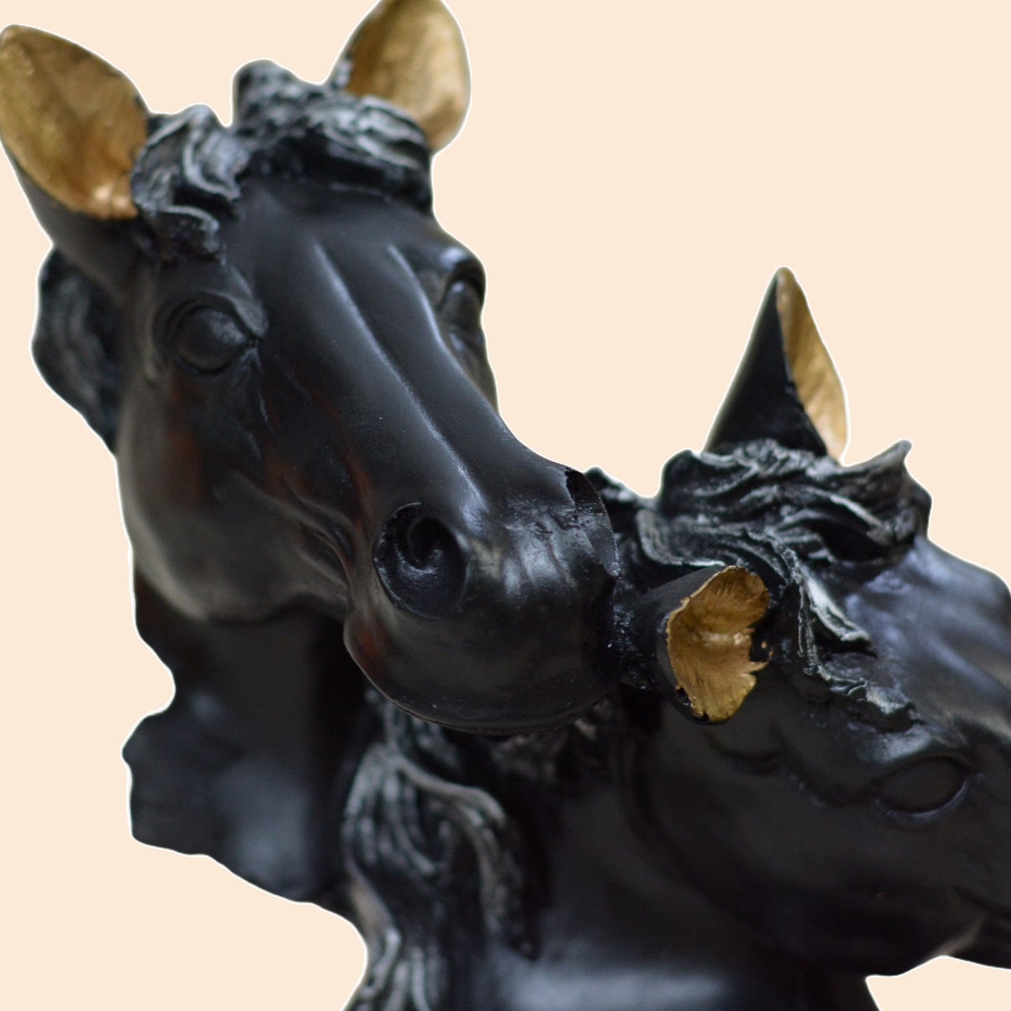 Two Horse Faces Antique Sculpture (Black) | EnamorarDecor