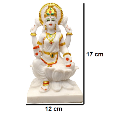 Marble Finish Goddess Laxmi Sitting on Kamal Statue | EnamorarDecor