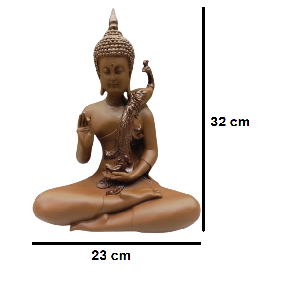 Brown Color Buddha with Peacock on Shoulder Statue | EnamorarDecor