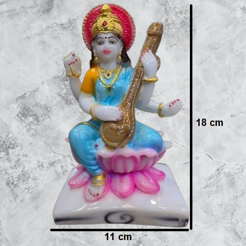 Small Goddess Saraswati Sitting on Lotus Statue | EnamorarDecor