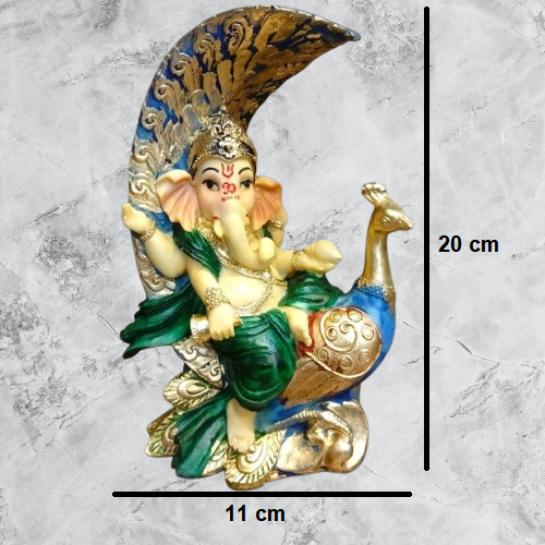 Multicolor Ganesha Sitting on Peacock Resin Statue | EnamorarDecor