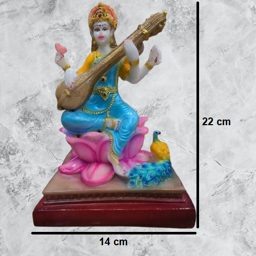 Medium Goddess Saraswati Sitting on Lotus Statue | EnamorarDecor