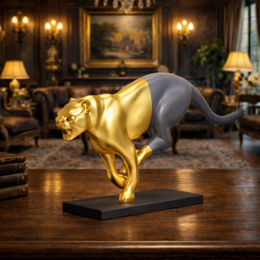 Luxury Grey Leap of Life Panther Statue | EnamorarDecor