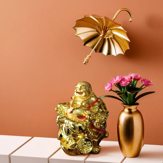Gold Platted Sitting Buddha Premium Resin Statue | EnamorarDecor