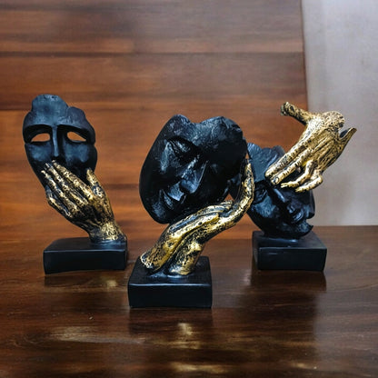 Black Human Face Set of 3 – Three Monkeys Expression | EnamorarDecor