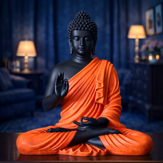 Luxury Big Black & Orange Buddha Statue | EnamorarDecor