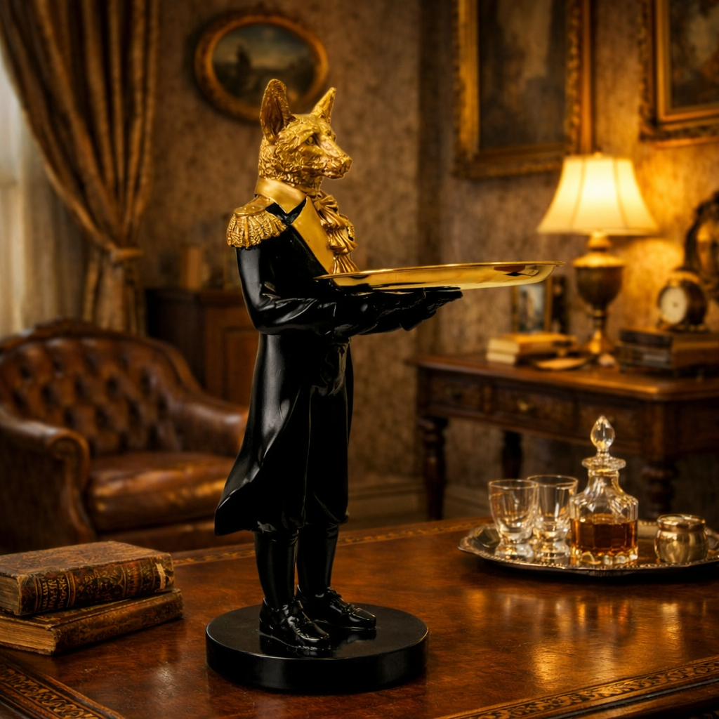 Luxury Black Wolf Decor with Tray Statue | EnamorarDecor
