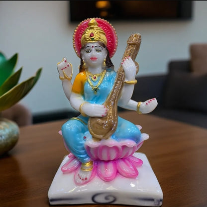 Small Goddess Saraswati Sitting on Lotus Statue | EnamorarDecor