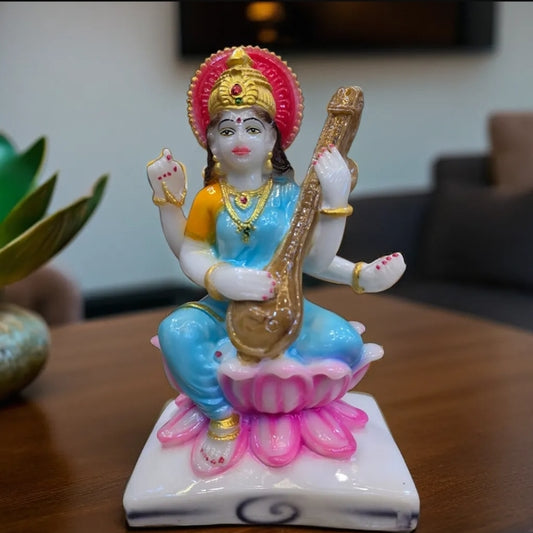Small Goddess Saraswati Sitting on Lotus Statue | EnamorarDecor