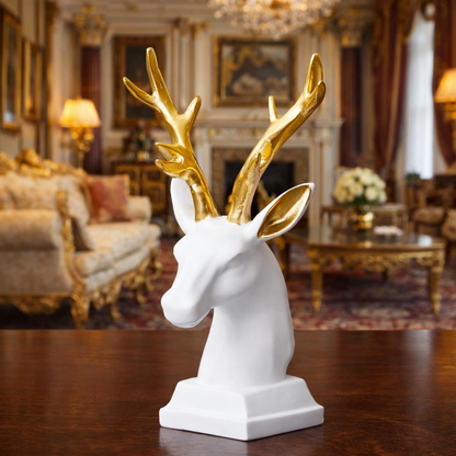 Luxury White Deer Head Gold Horn Decor | EnamorarDecor