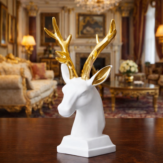 Luxury White Deer Head Gold Horn Decor | EnamorarDecor
