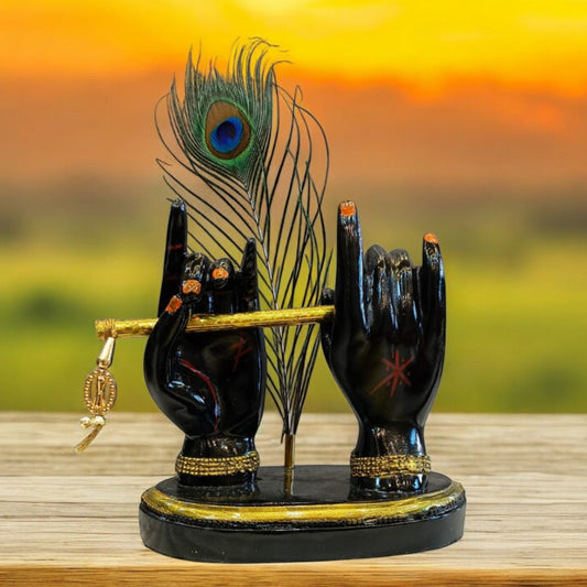 Lord Krishna Hand with Flute Antique Sculpture (Black) | EnamorarDecor