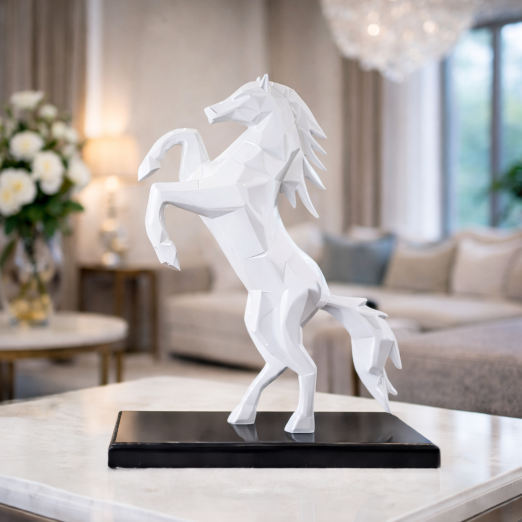 Royal White Rearing Victory Ferrari Horse Statue | EnamorarDecor