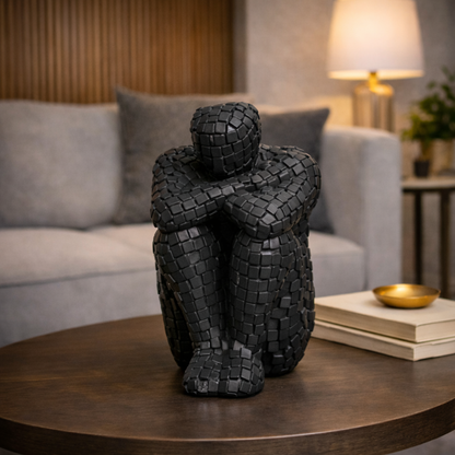 Luxury Black Mosaic Thinking Man Abstract Statue | EnamorarDecor