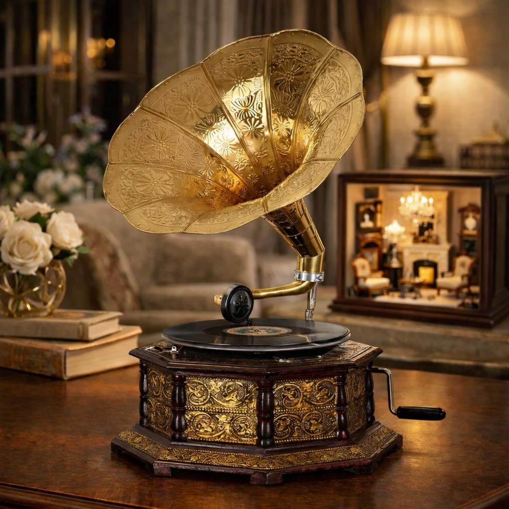 Vintage Brass Gramophone Decor | EnamorarDecor