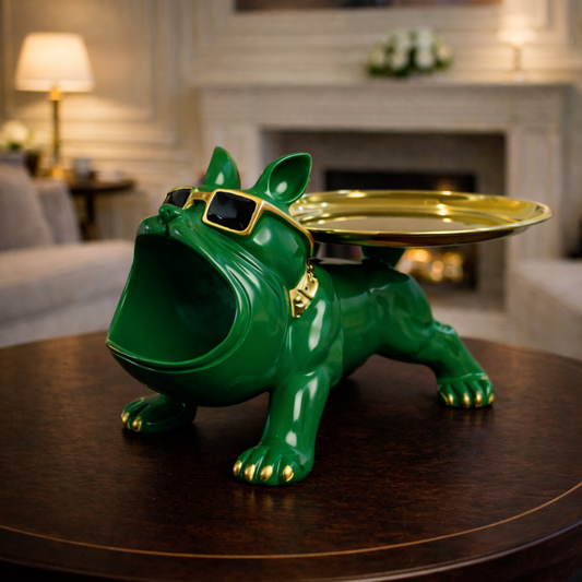 Luxury Green French Bulldog Statue & Key Tray | EnamorarDecor
