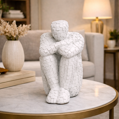 Luxury White Mosaic Thinking Man Abstract Statue | EnamorarDecor