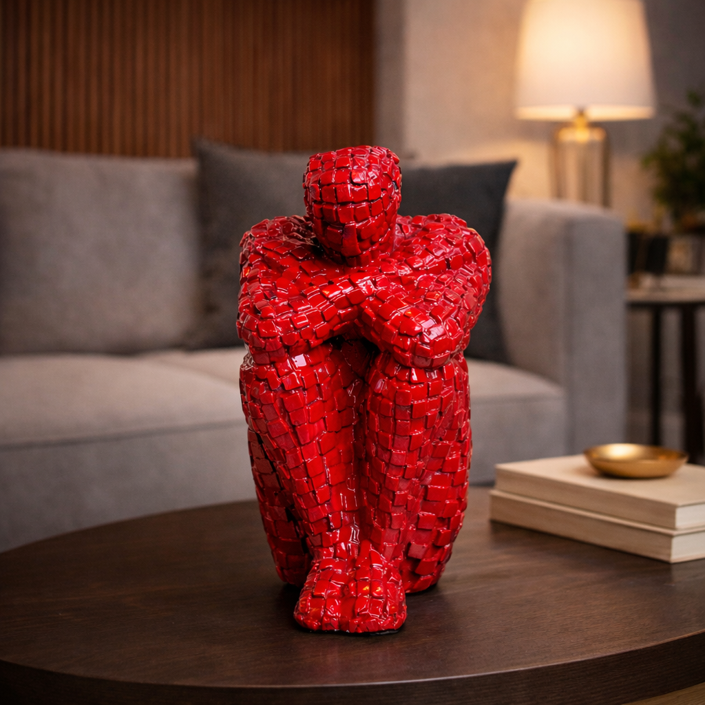 Luxury Red Mosaic Thinking Man Abstract Statue | EnamorarDecor