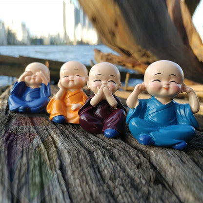 Multicolor Car Laughing Buddha Set of 4 Made of Resin | EnamorarDecor