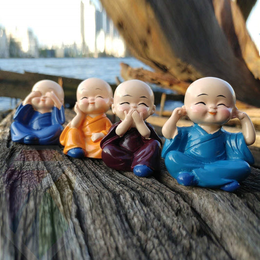 Multicolor Car Laughing Buddha Set of 4 Made of Resin | EnamorarDecor