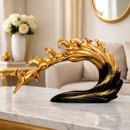 Luxury Golden Black 7 Running Horses Showpiece | EnamorarDecor