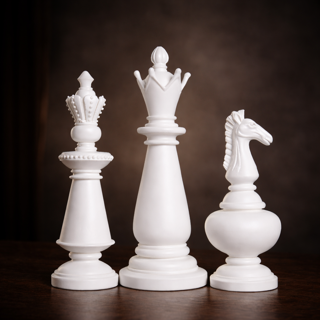 Luxury White Chess Pieces King, Queen & Knight | EnamorarDecor