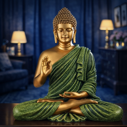 Luxury Big Golden & Green Buddha Statue | EnamorarDecor