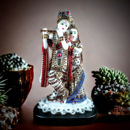 Marble Finish Multicolor Radha Krishna Standing Statue | EnamorarDecor