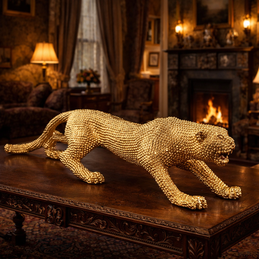 Luxury Golden Dotted Cheetah Long Sculpture | EnamorarDecor