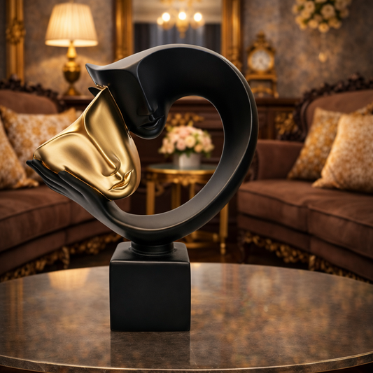 Luxury Black Gold Masked Couple Sculpture | EnamorarDecor