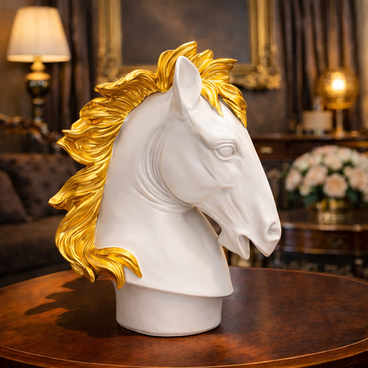 Luxury White Jack Horse Decor Sculpture | EnamorarDecor