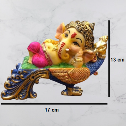 Multicolor Ganesha Lying on Peacock Resin Statue | EnamorarDecor