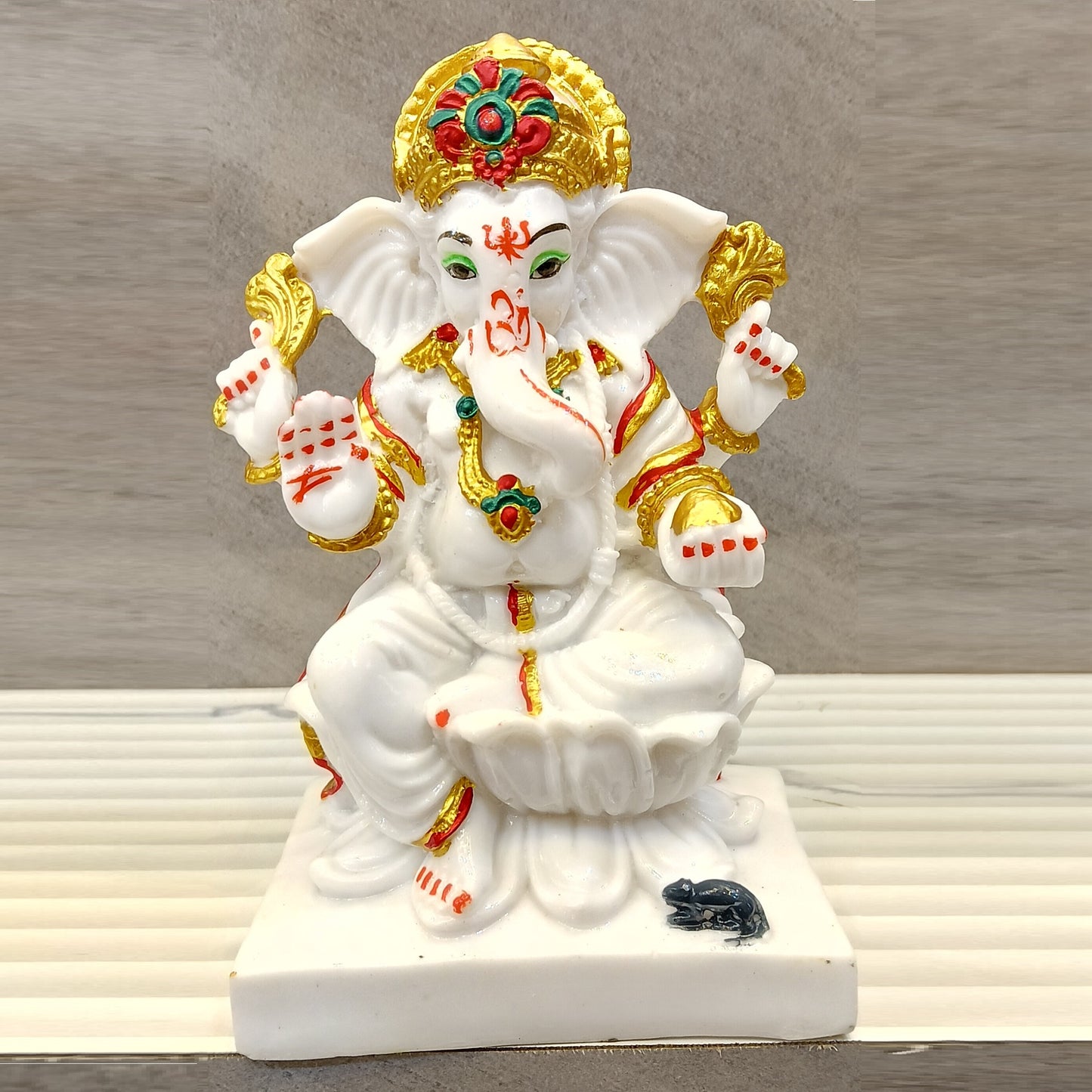 Marble Finish Ganesha Sitting on Kamal Statue | EnamorarDecor