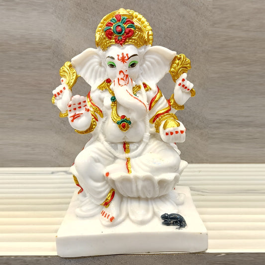 Marble Finish Ganesha Sitting on Kamal Statue | EnamorarDecor