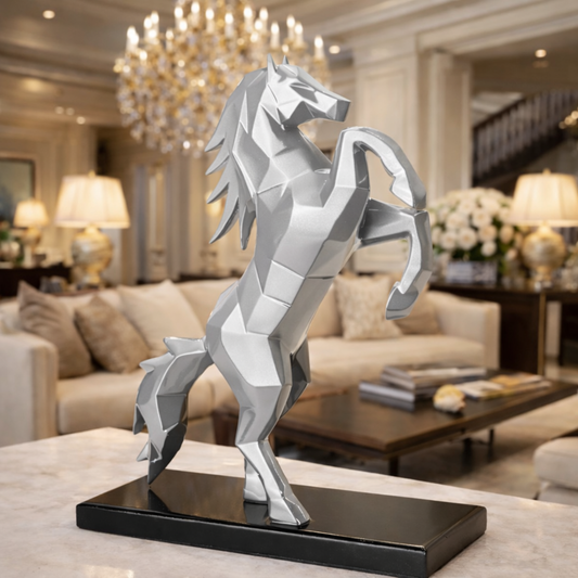 Royal Silver Rearing Victory Ferrari Horse Statue | EnamorarDecor