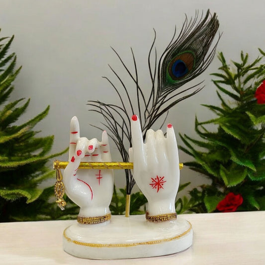 Lord Krishna Hand with Flute Antique Sculpture (White) | EnamorarDecor