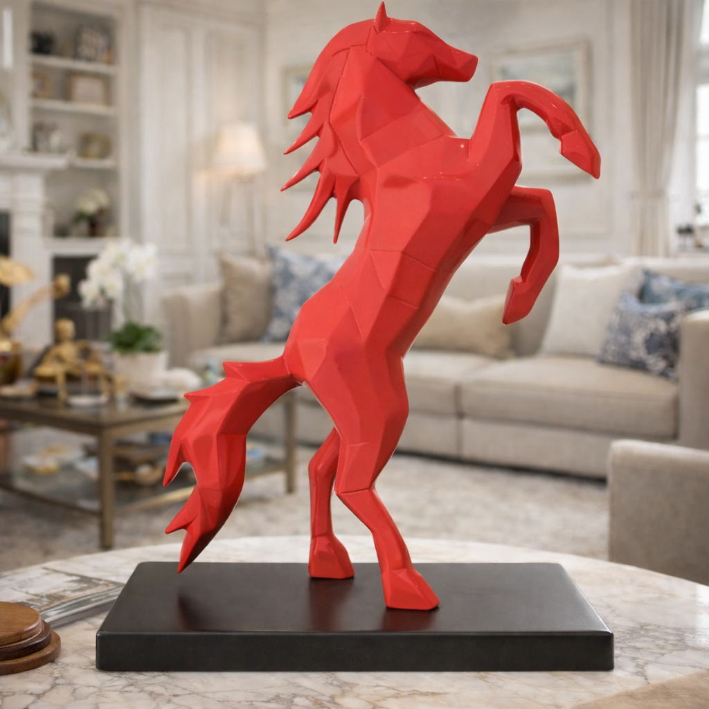 Royal Red Rearing Victory Ferrari Horse Statue | EnamorarDecor