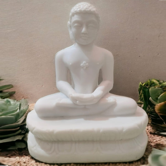 White Marble Finish Mahaveer Bhagwan Resin Statue | EnamorarDecor