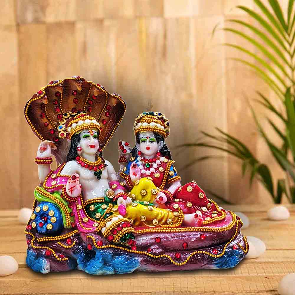 Multicolor Laxmi Narayan Ji on Sheshnag Resin Statue | EnamorarDecor