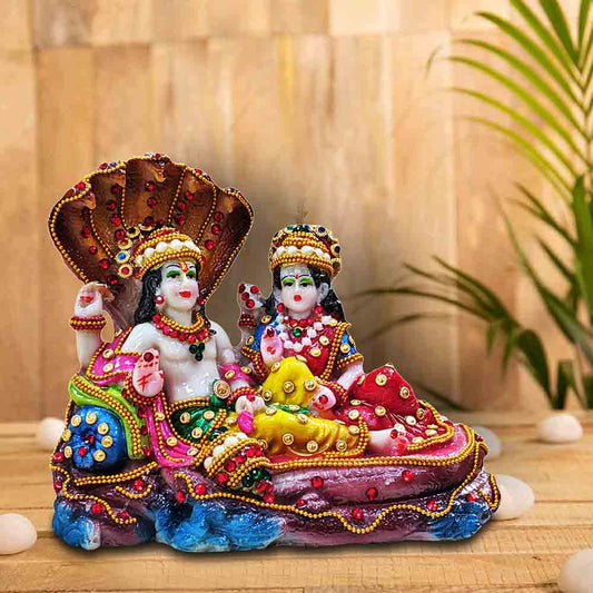 Multicolor Laxmi Narayan Ji on Sheshnag Resin Statue | EnamorarDecor