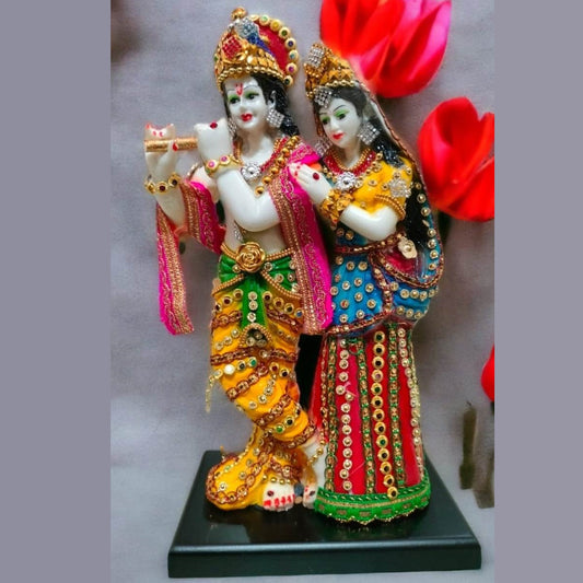 Multicolor Krishna Radha Standing Playing Flute Resin Statue | EnamorarDecor