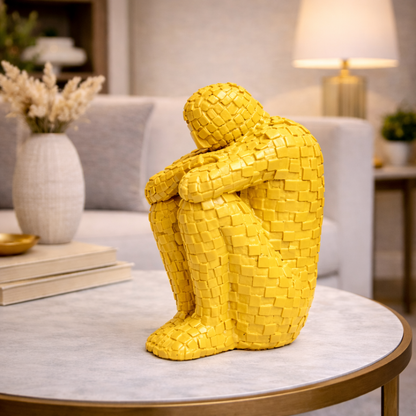 Luxury Yellow Mosaic Thinking Man Abstract Statue | EnamorarDecor