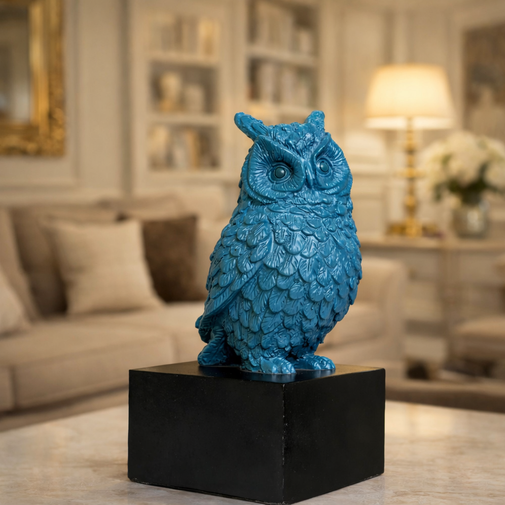 Luxury Blue Owl Decorative Statue | EnamorarDecor